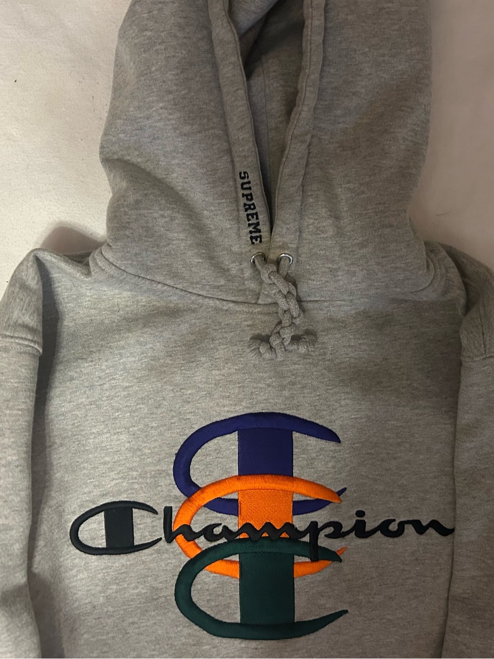 Supreme X Champion Stacked C Hoodie. Med